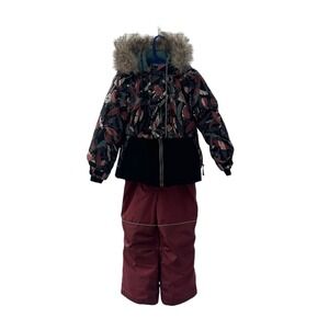 Nano Outerwear Kids‎ Ski Snowsuit Set Jacket Pants Floral Fur Hood Size 4 104cm